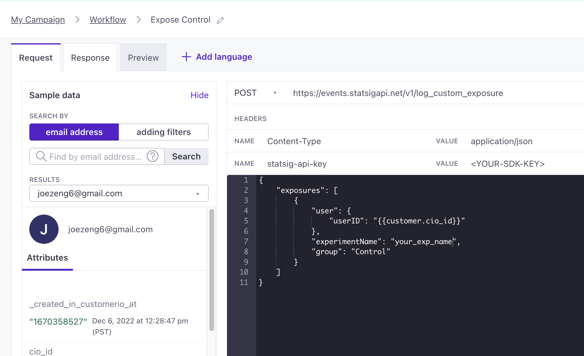Webhook configuration for experiment exposure