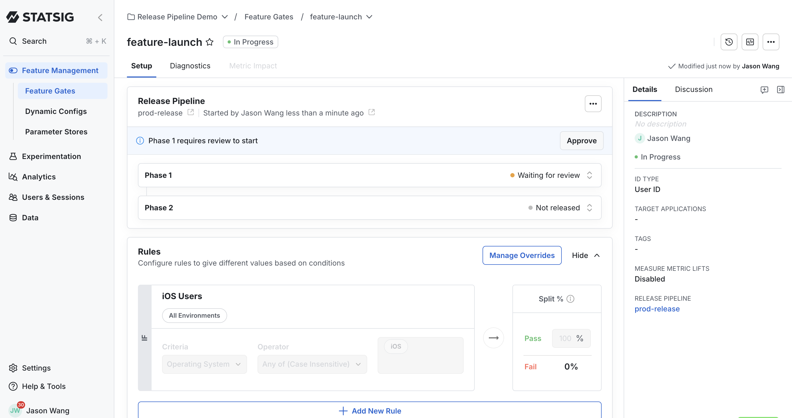 Status banner showing release progress