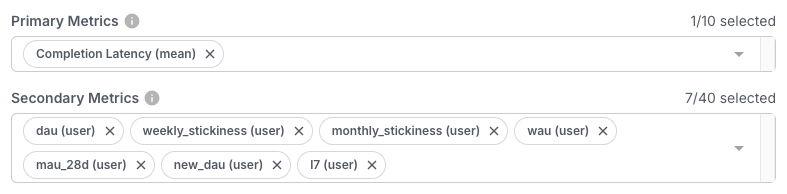 Primary metrics configuration screen