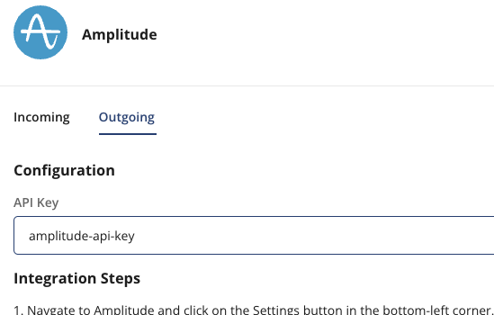 Statsig integration panel fields for Amplitude API key