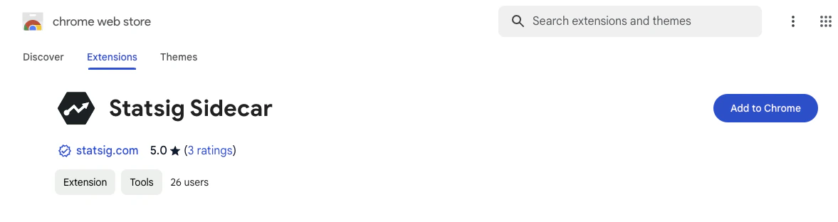 Statsig Sidecar Extension in the Chrome Web Store