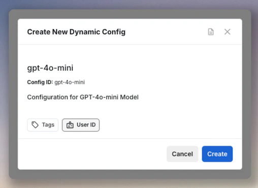 Dynamic Config creation interface