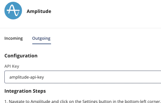 Statsig integration panel fields for Amplitude API key