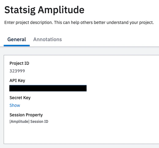 Amplitude project API key display