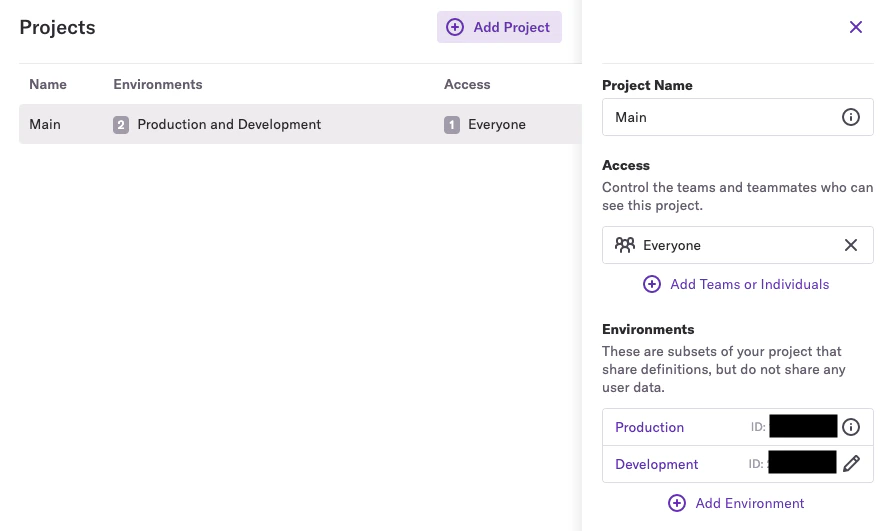 Heap projects page showing App ID value to copy