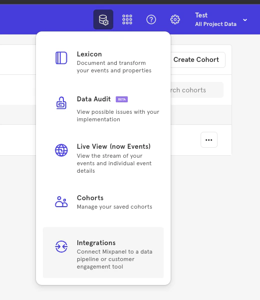 mixpanel-integration-menu