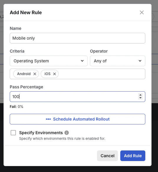 Adding a mobile targeting rule