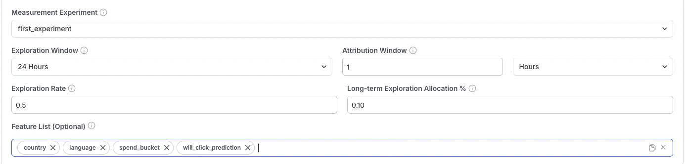 Training settings configuration showing exploration and attribution options