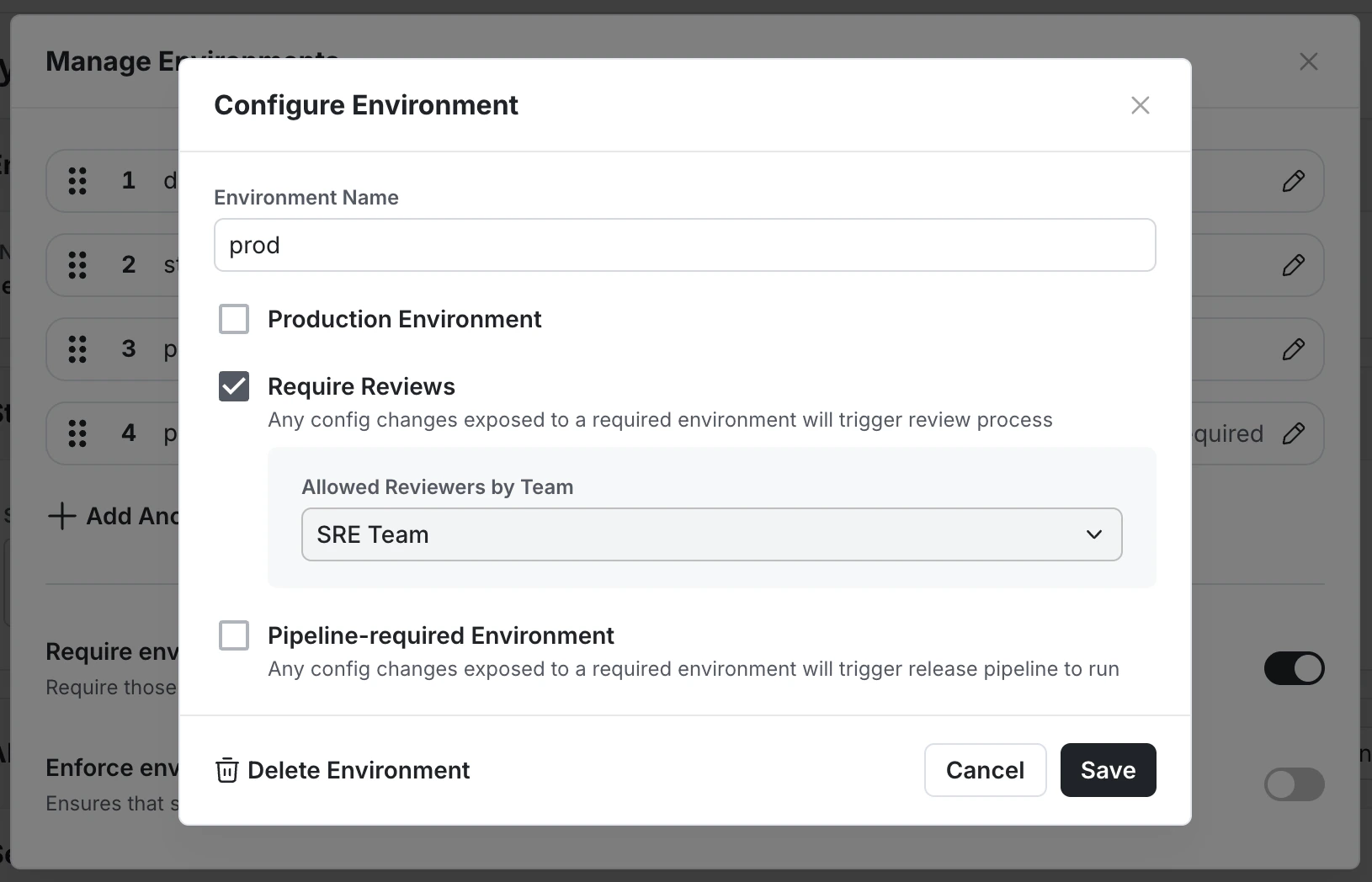 Assigning teams as reviewers for specific environments