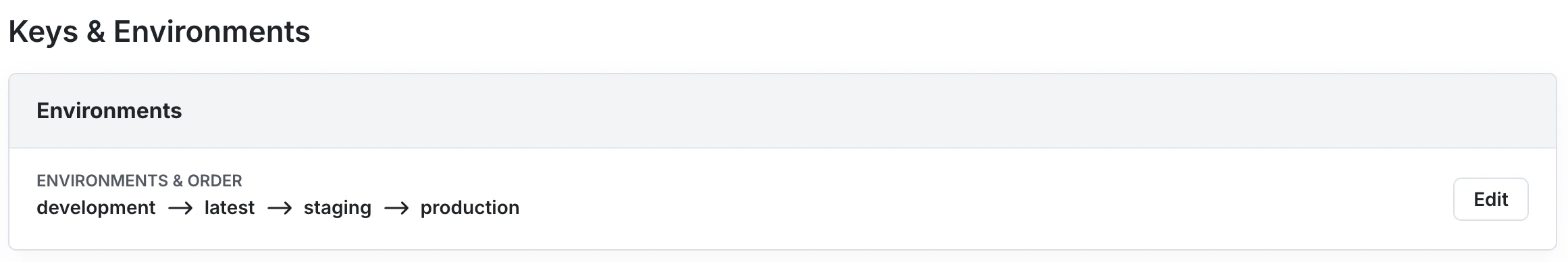 Environments settings showing environments and order