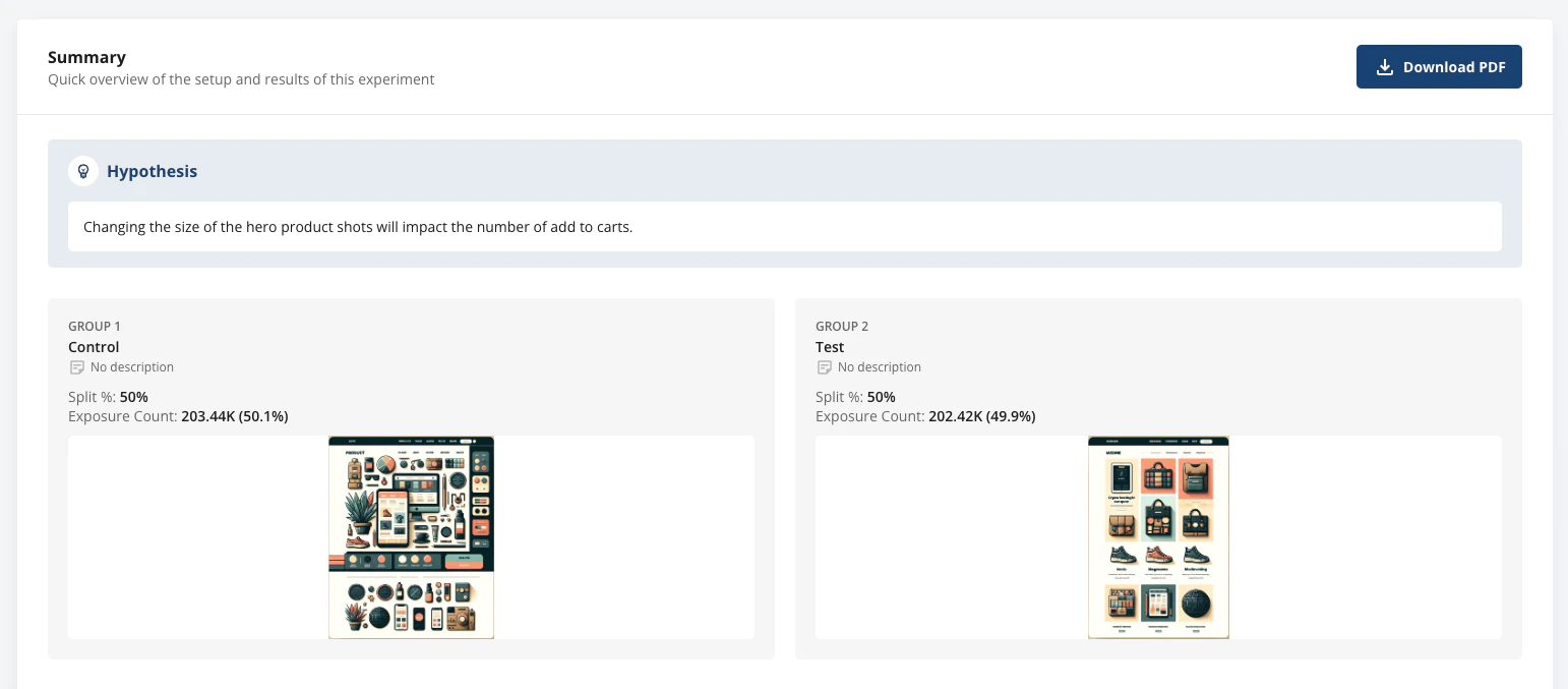 Experiment report summary interface