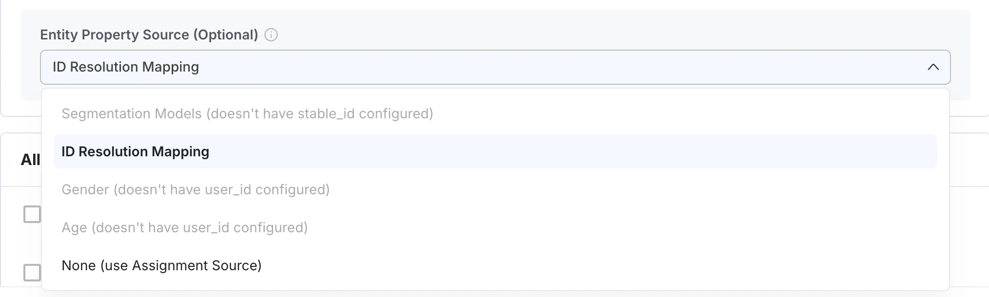 Entity property source selection for ID mapping