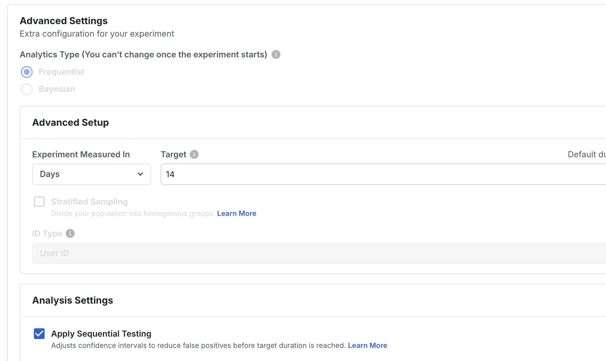 Sequential testing configuration interface