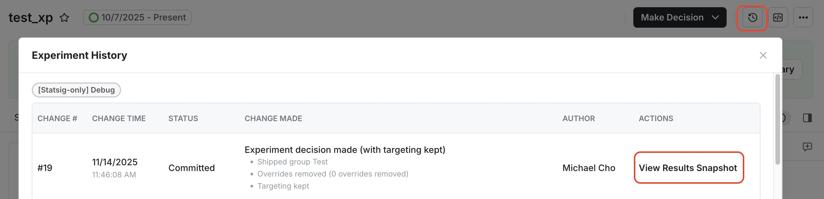 Snapshot of original experiment when using ship with holdback
