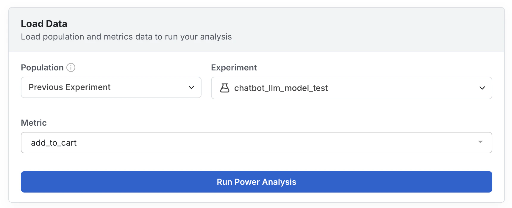 Power analysis form inputs