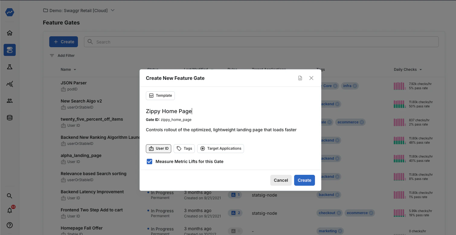 Feature gate creation form