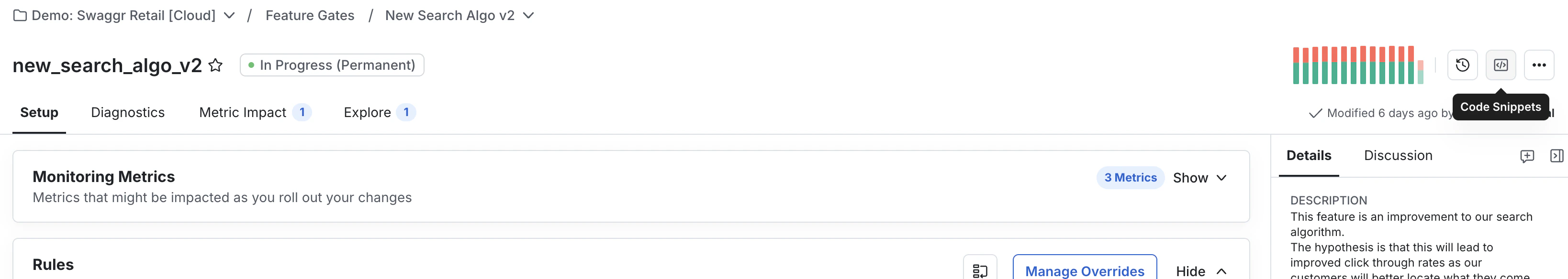 Gate code snippet button