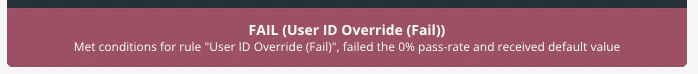 Test gate output indicating FAIL due to user ID override