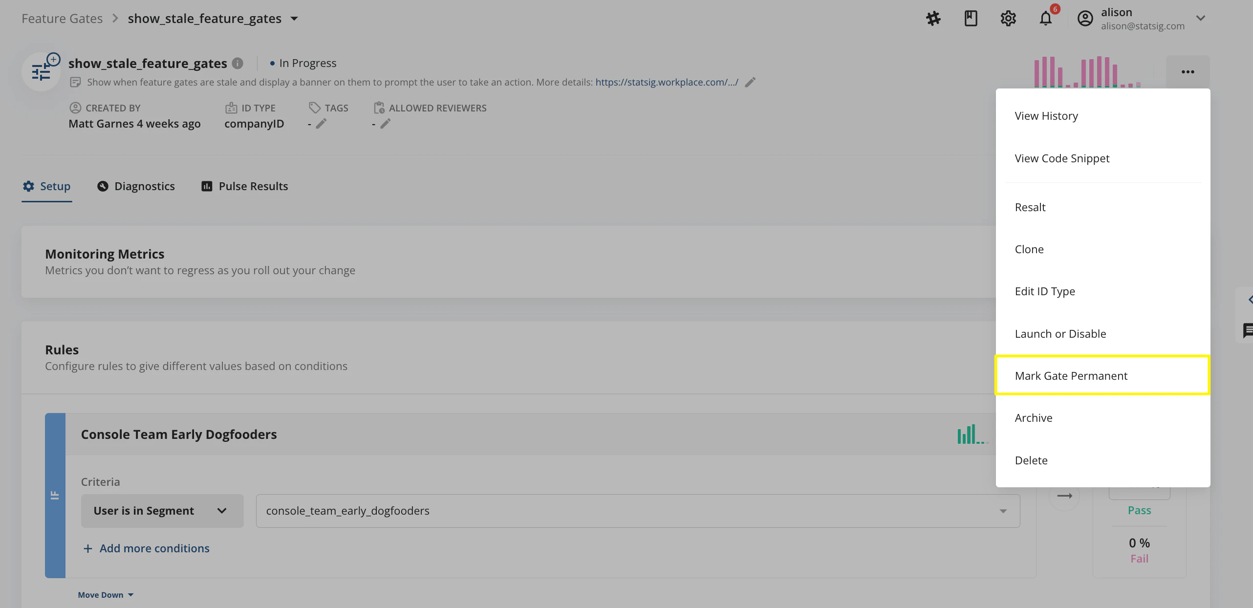 Mark Gate Permanent menu option