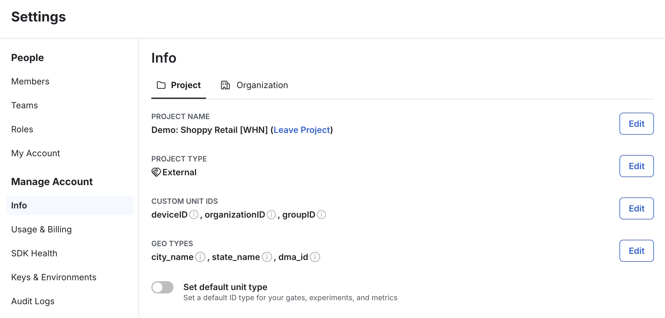 Geo types configuration interface