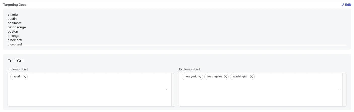 Override interface assigning specific geos to treatment or control