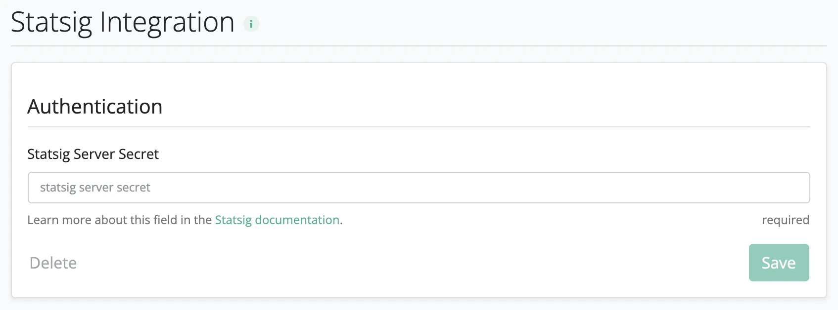RevenueCat integration settings entering Statsig secret