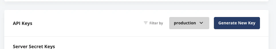 Statsig API keys page showing server key