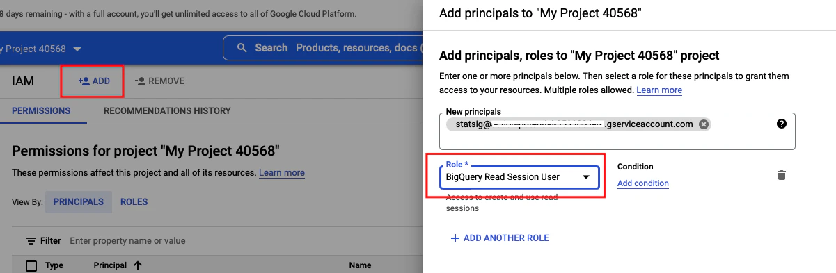 BigQuery IAM permissions configuration