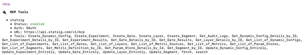 Statsig MCP in the Codex CLI MCP Servers List