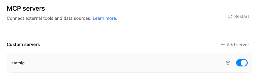 Statsig MCP in the Codex Desktop App MCP Servers List