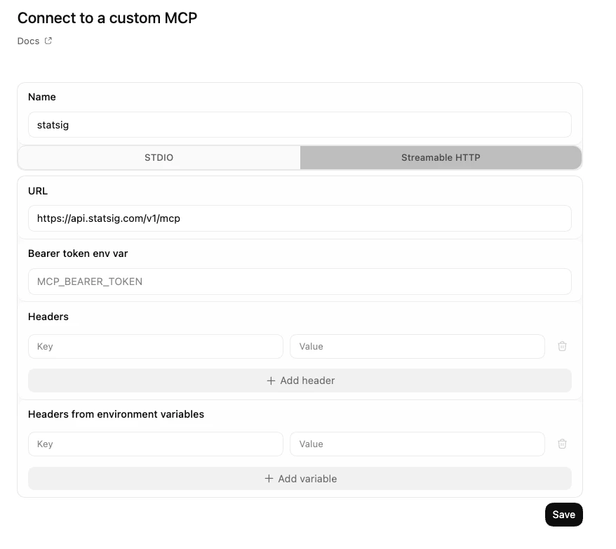 Set up Statsig MCP in the Codex Desktop App