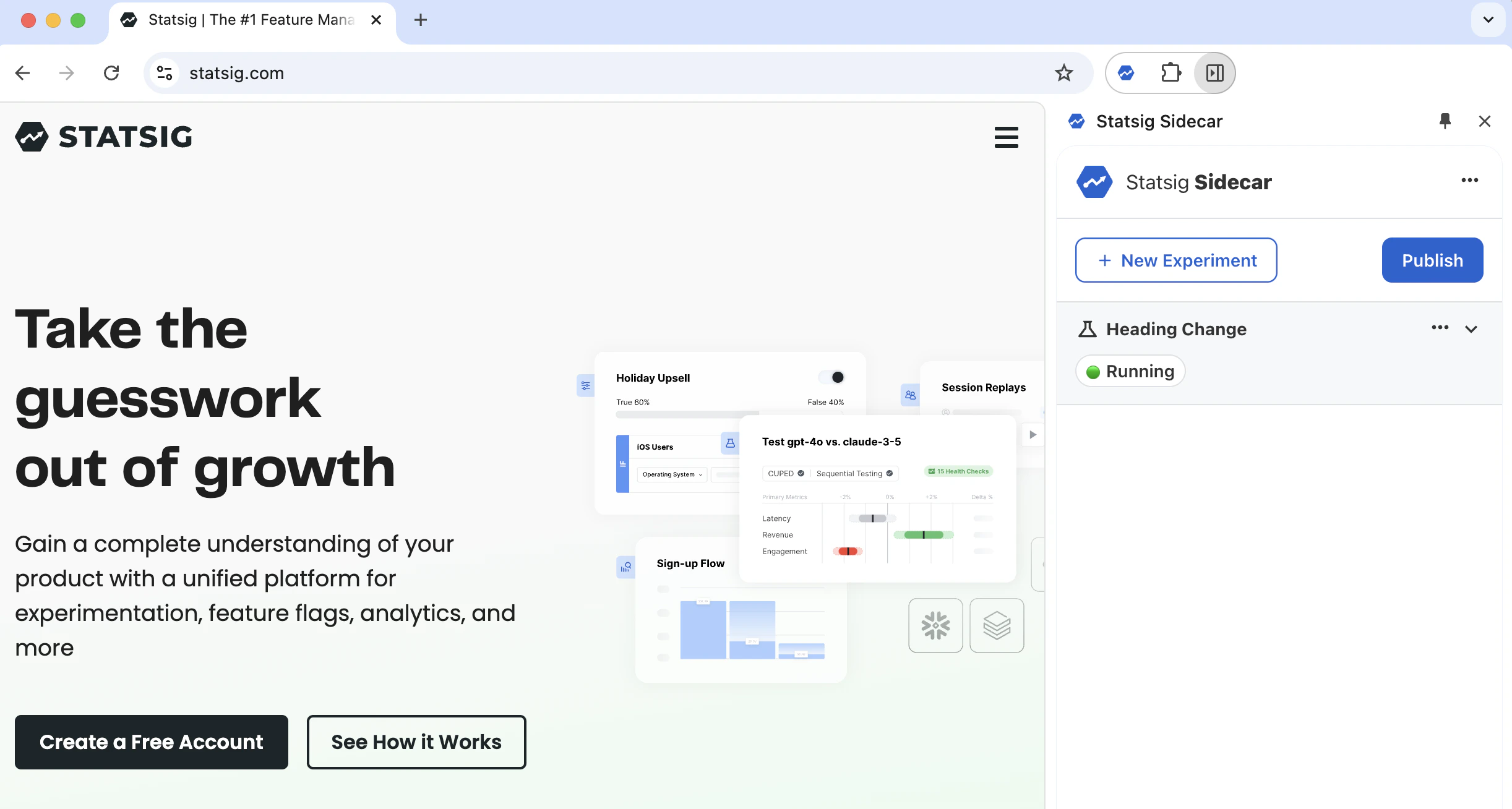 Sidecar experiment interface showing the main dashboard