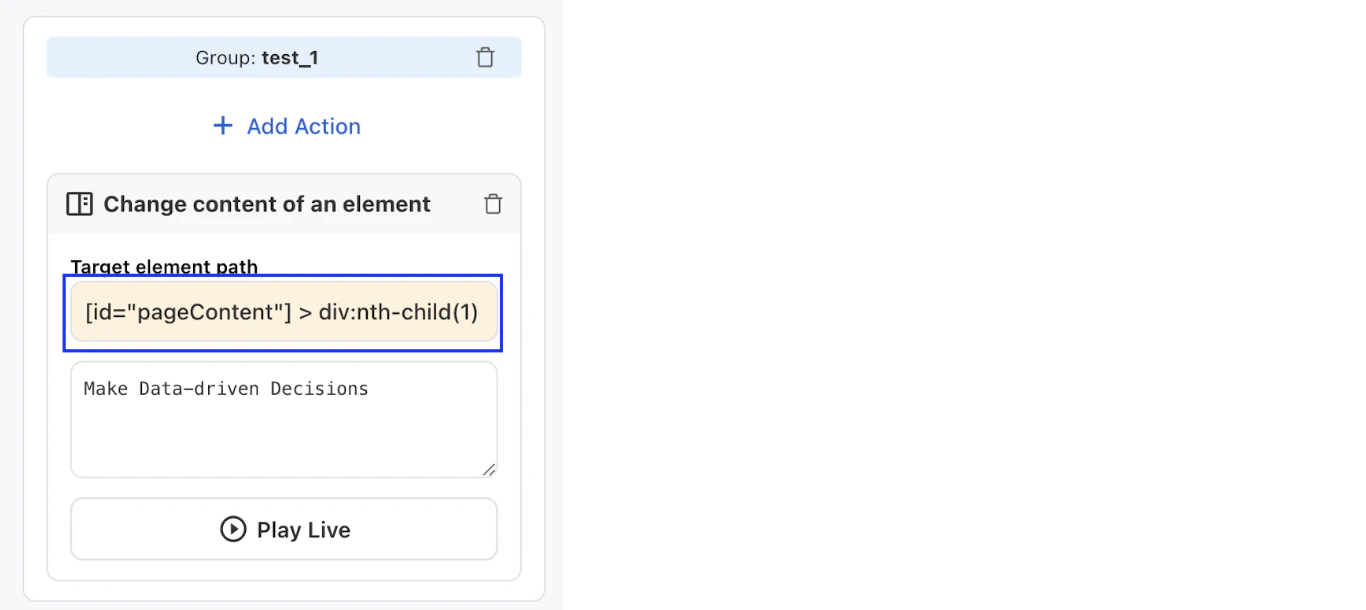 Selected element path display in the configuration panel