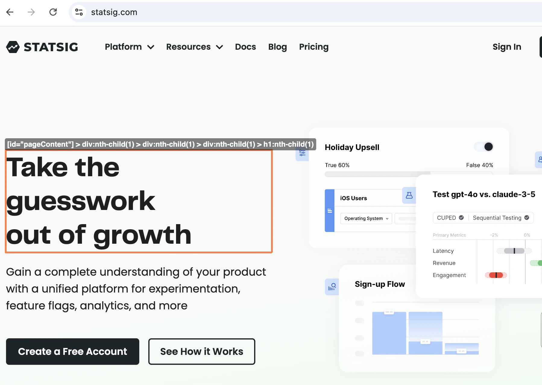 Element selection with red highlight showing target element