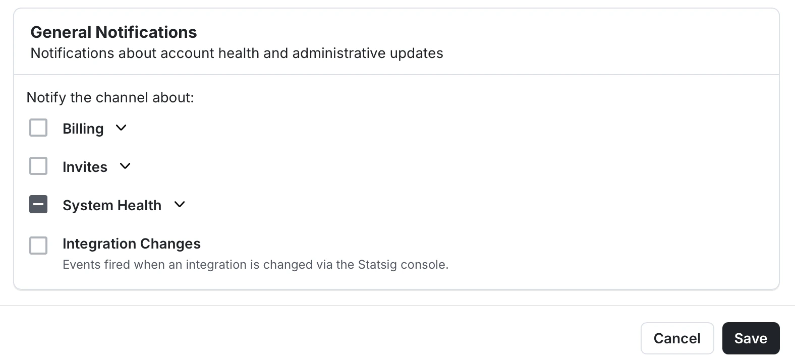 Slack General Notifications - Notifications about account health and administrative updates