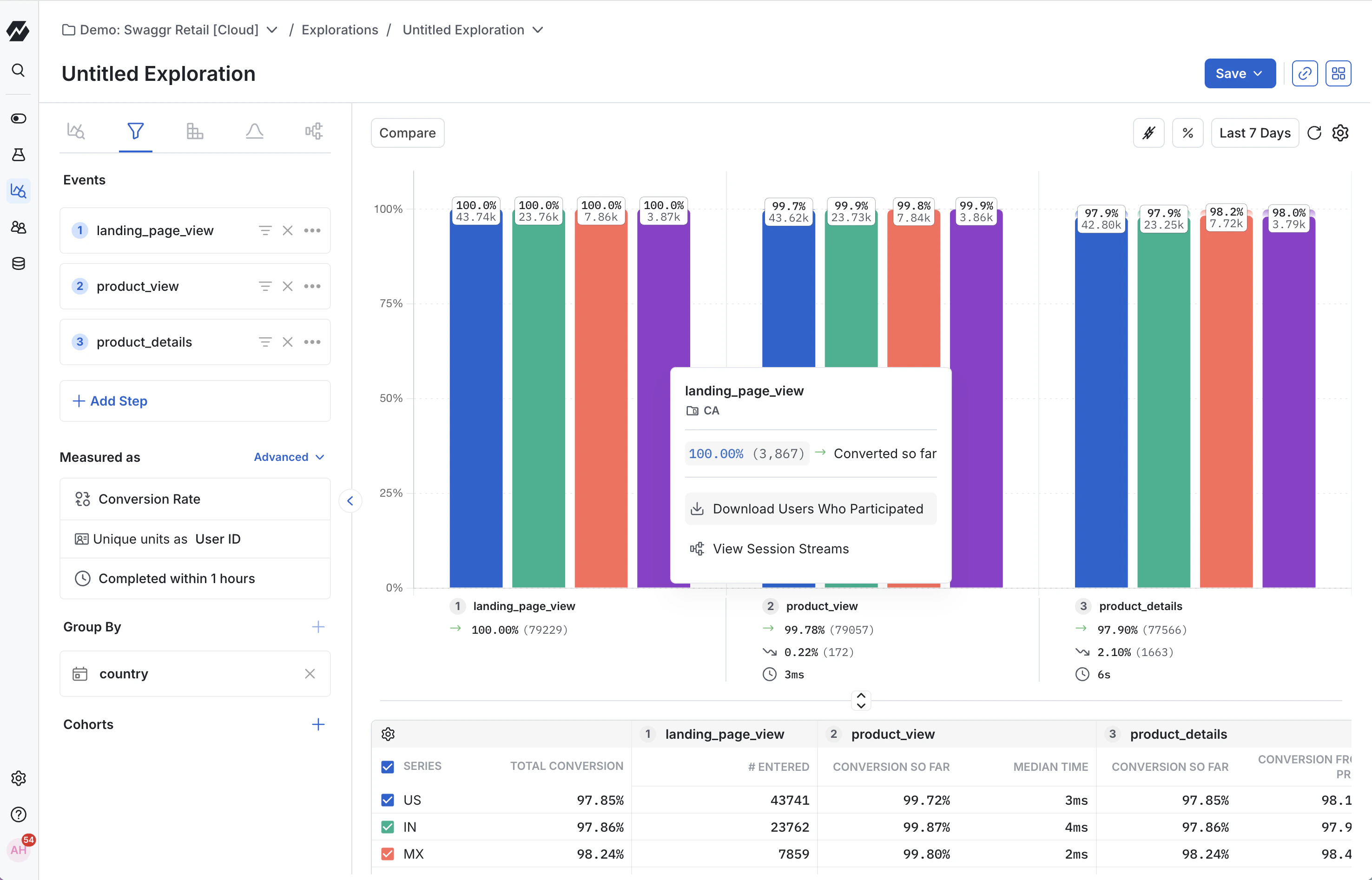 User exploration options interface