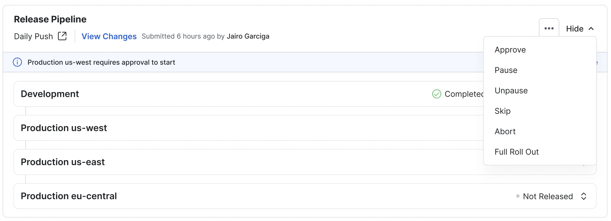 Release pipeline management actions