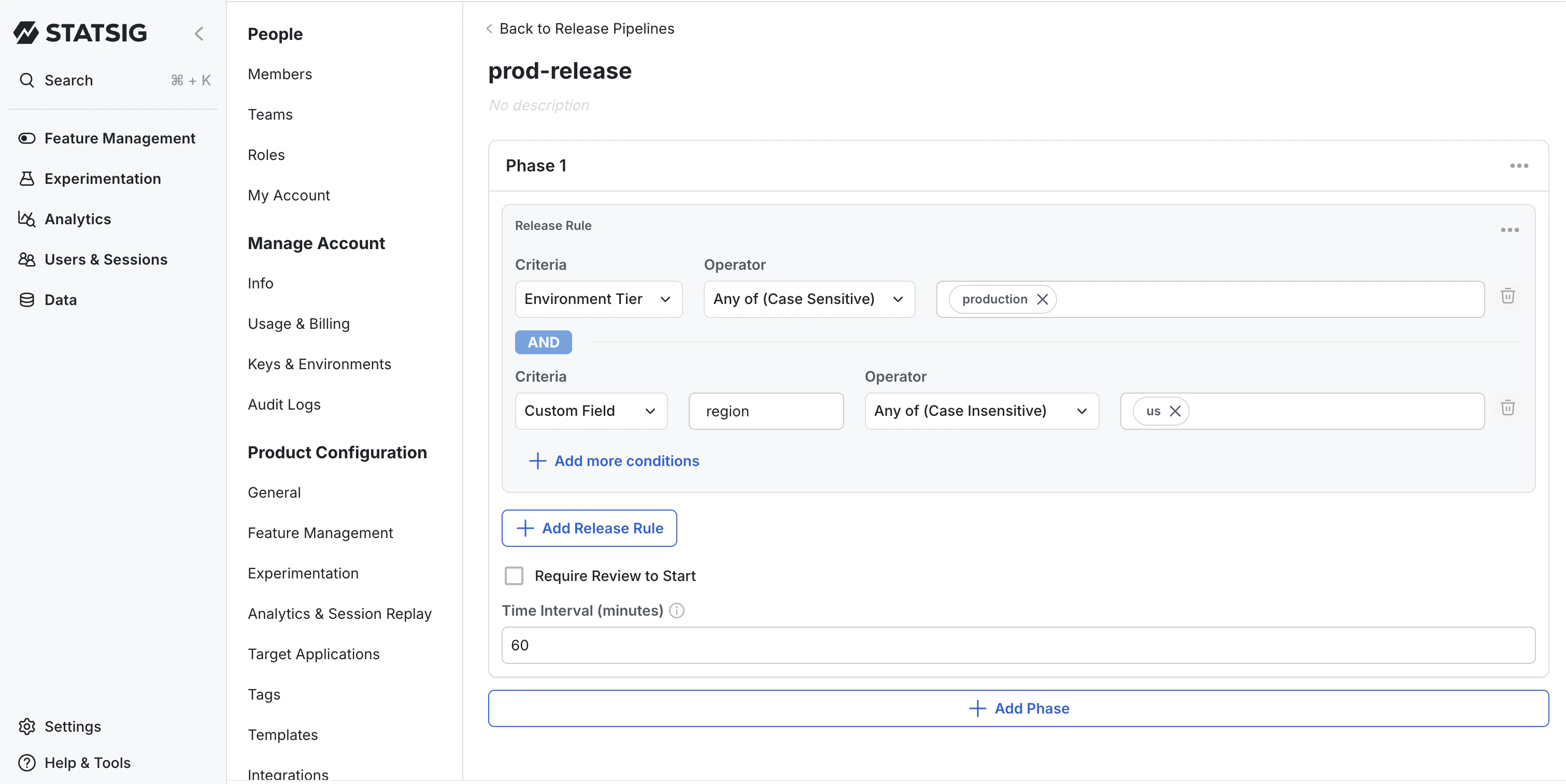Phase transition conditions