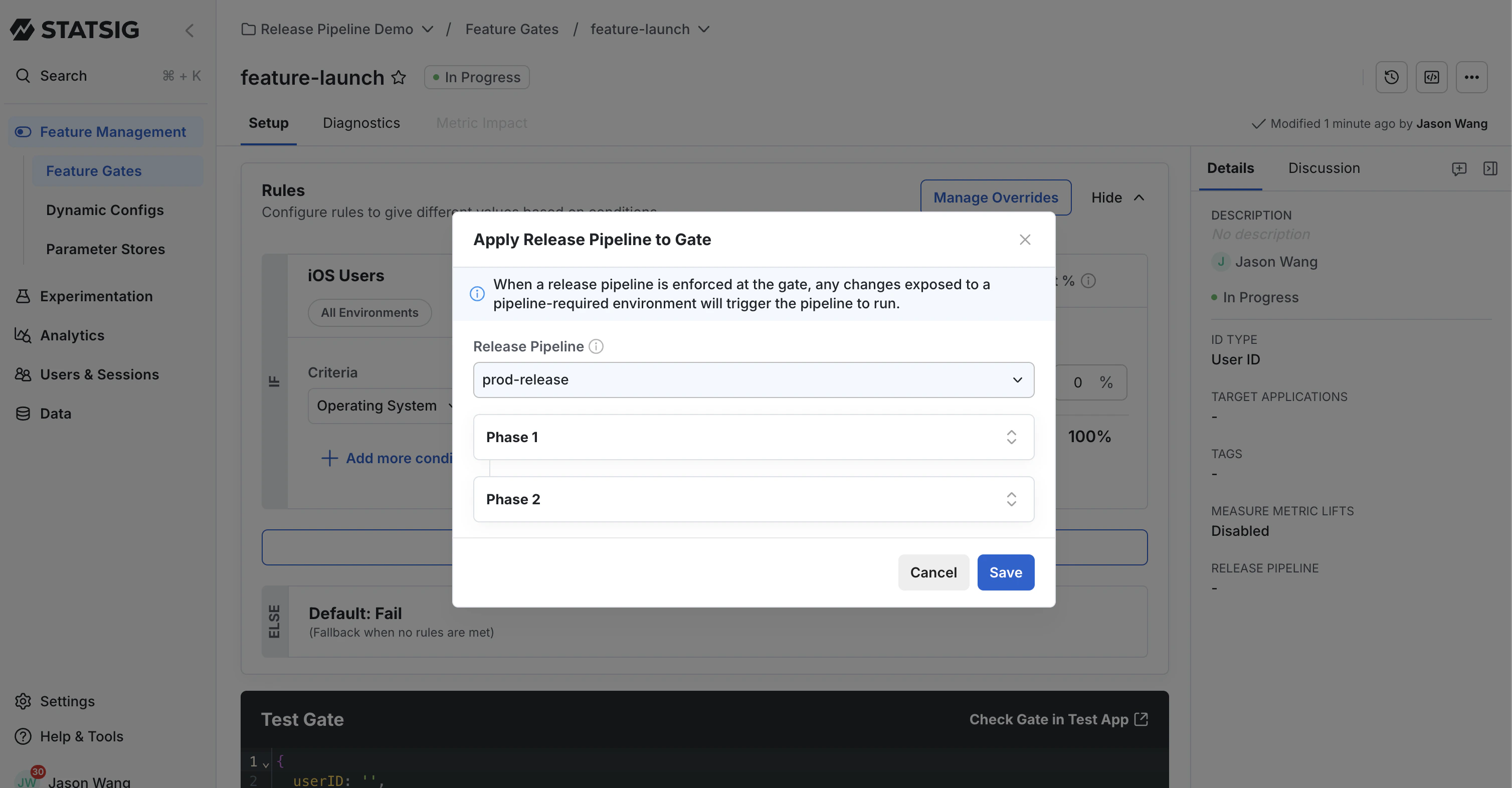 Attaching a pipeline via sidebar