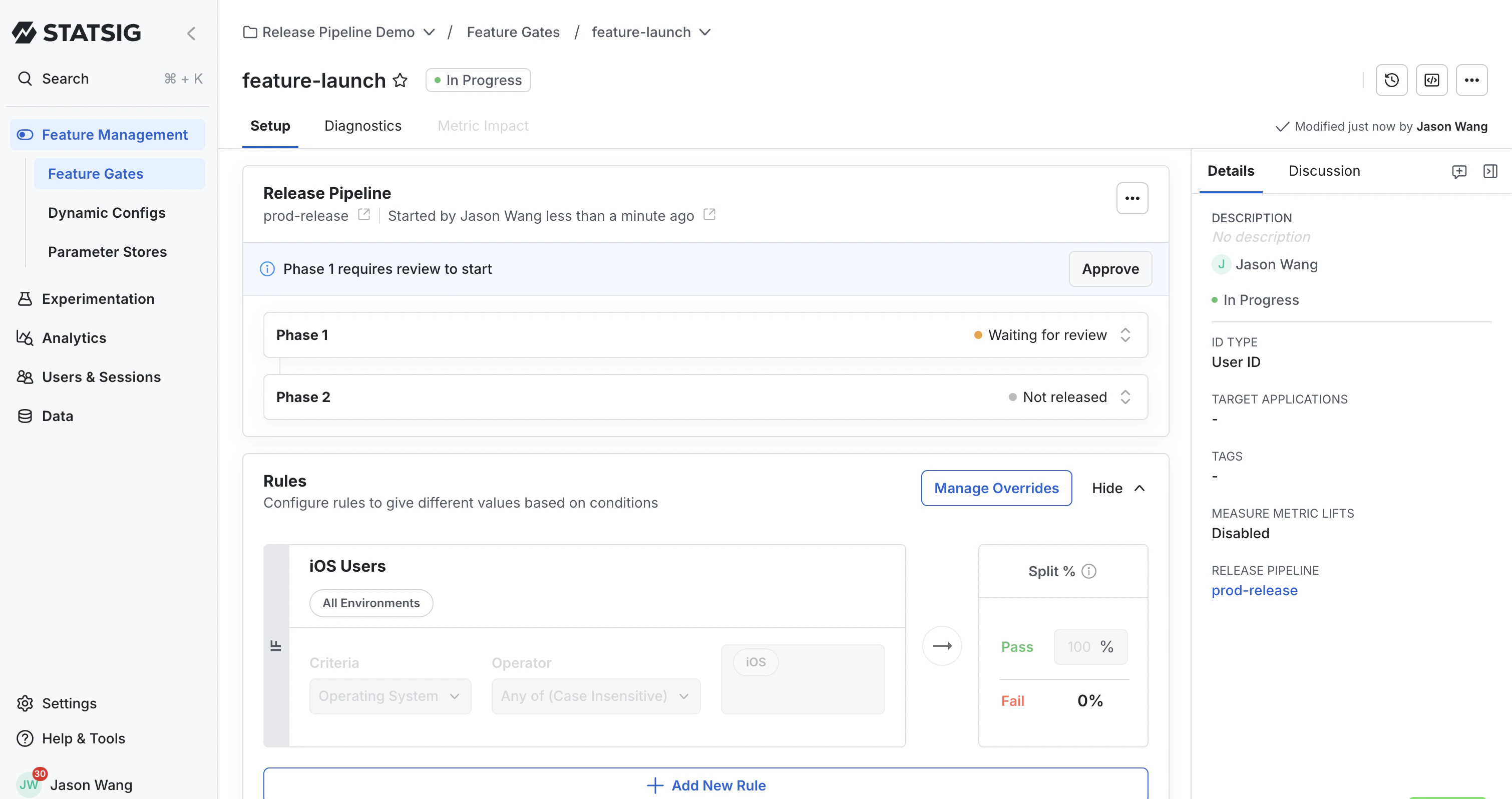Status banner showing release progress