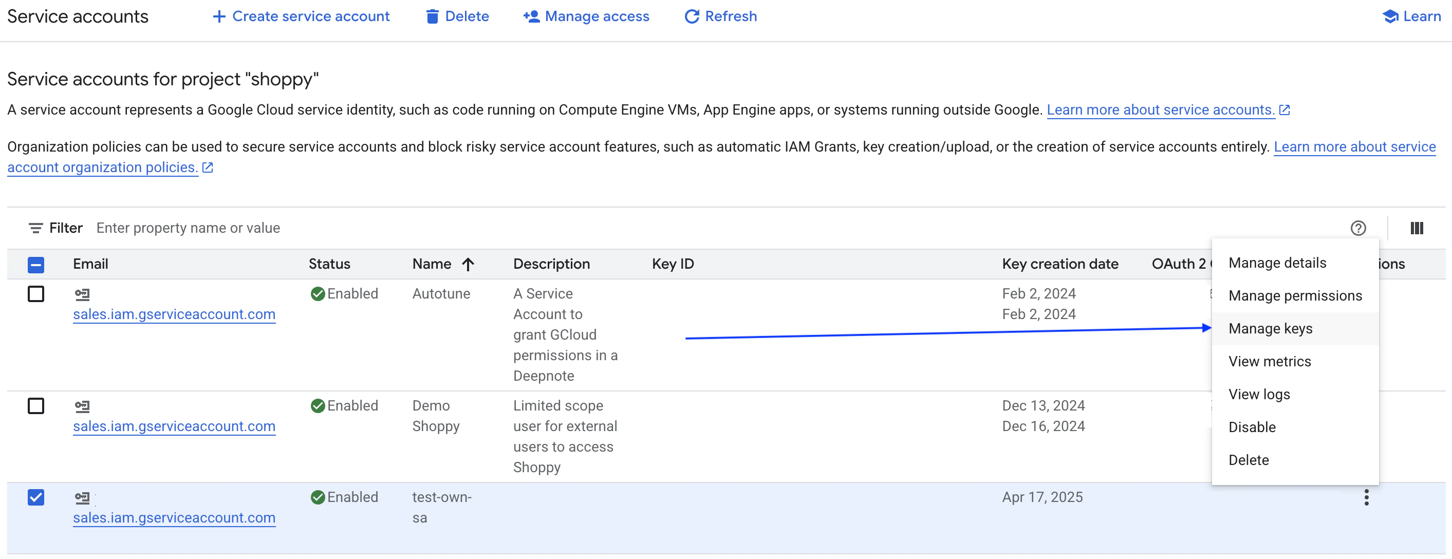 BQ 1st party service account