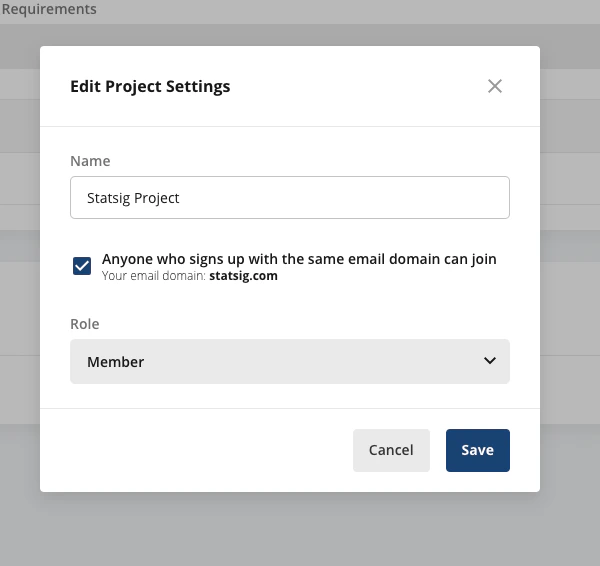 Project settings automatic invitation configuration