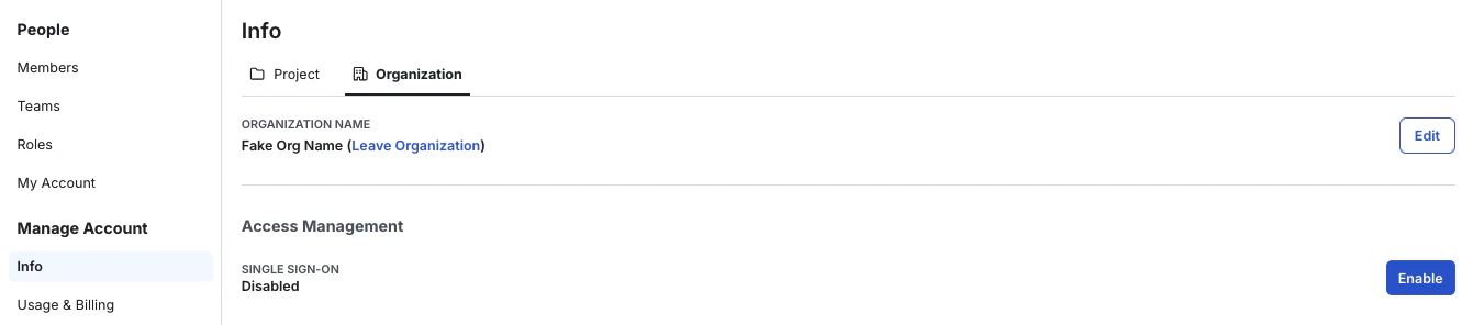 SSO enable button in organization settings