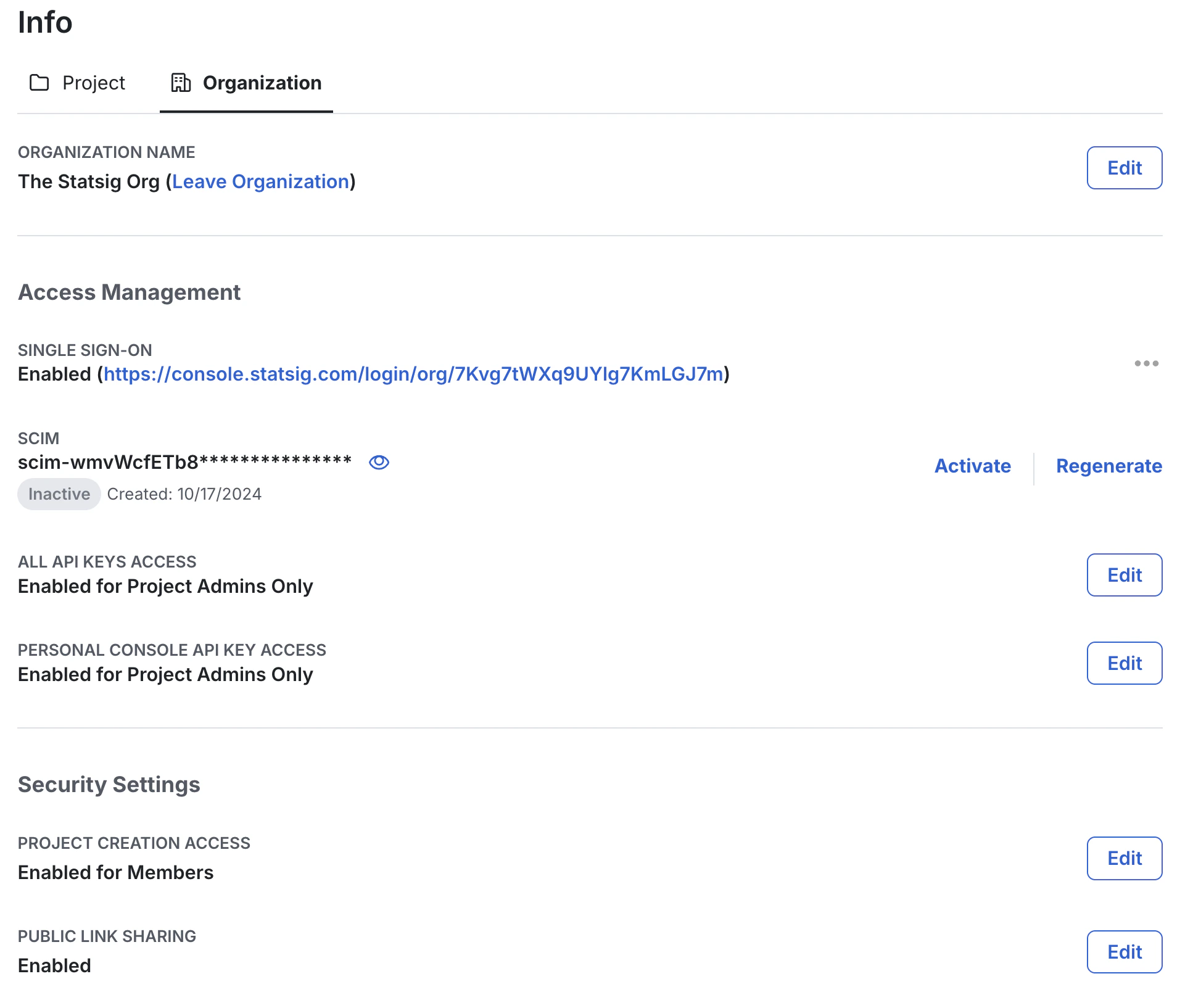 Organization information interface