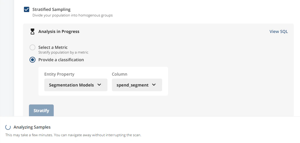 Stratification analysis results interface