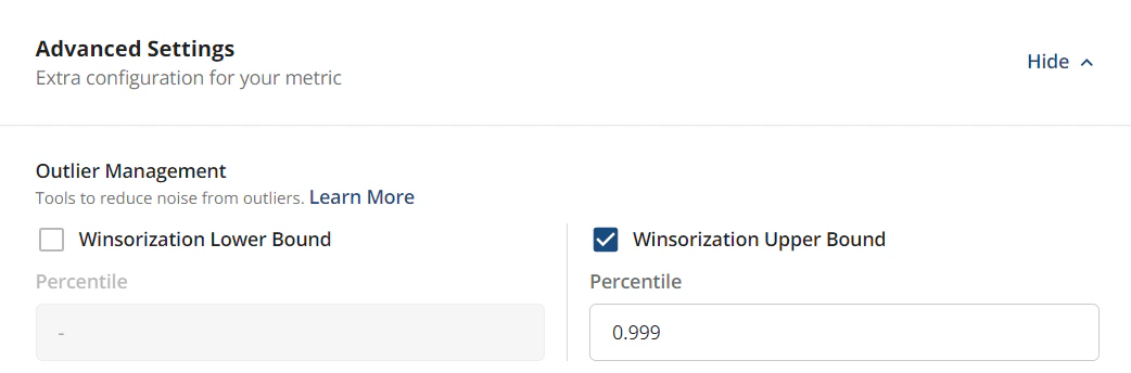 Winsorization configuration interface