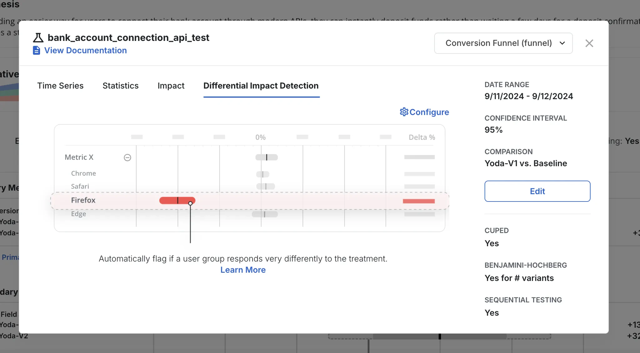 Differential impact detection alert in Pulse results