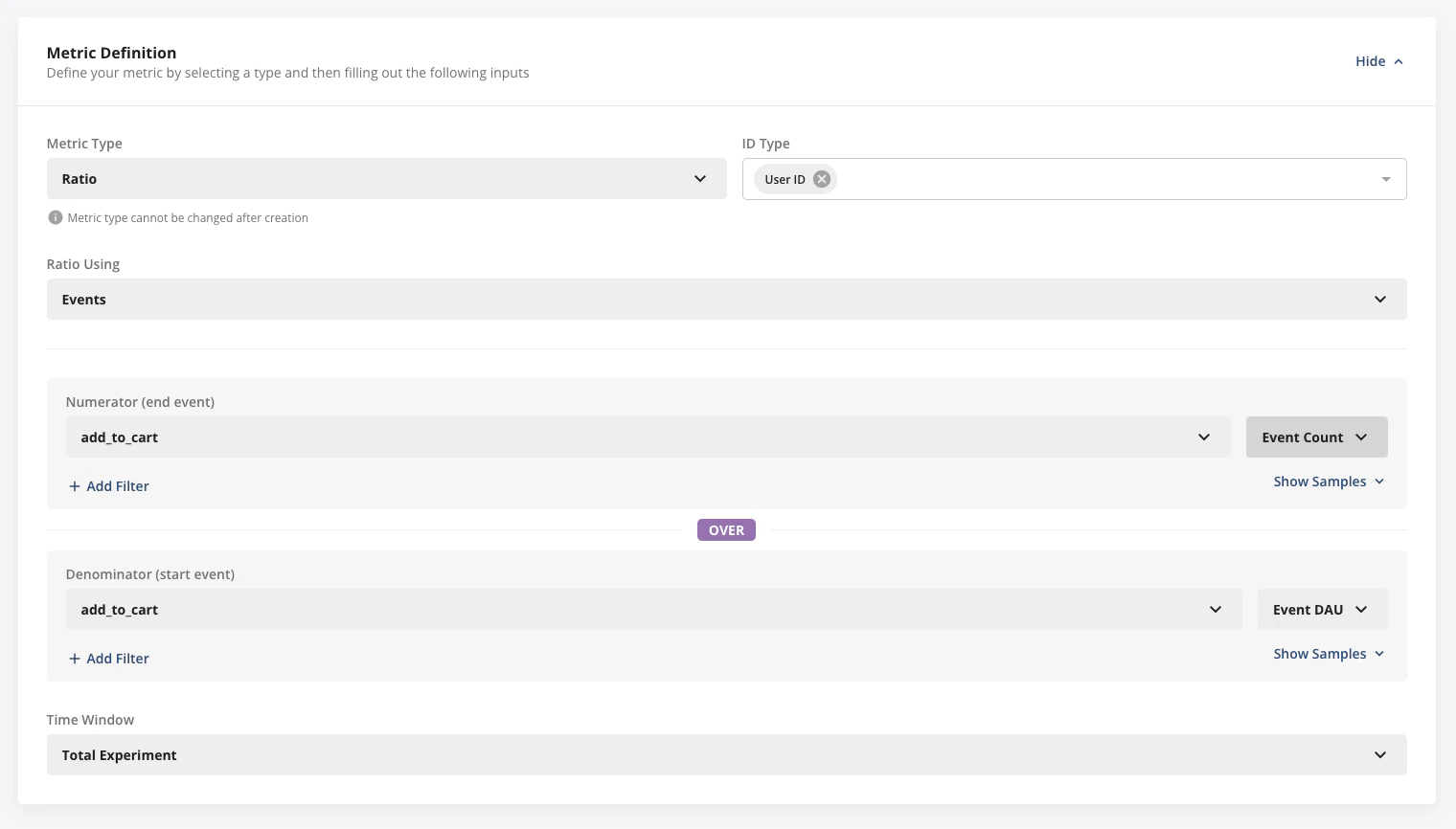 Items per cart metric configuration using event counts