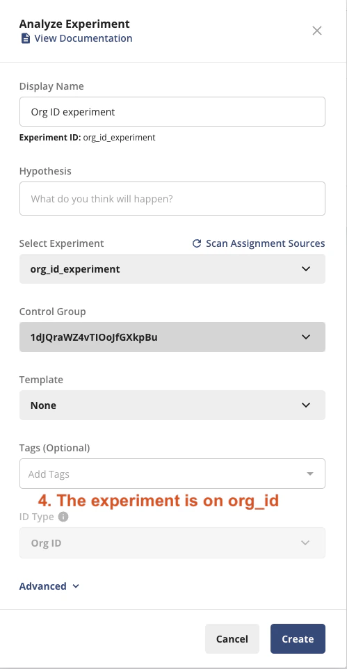 Experiment setup specifying org_id as unit type