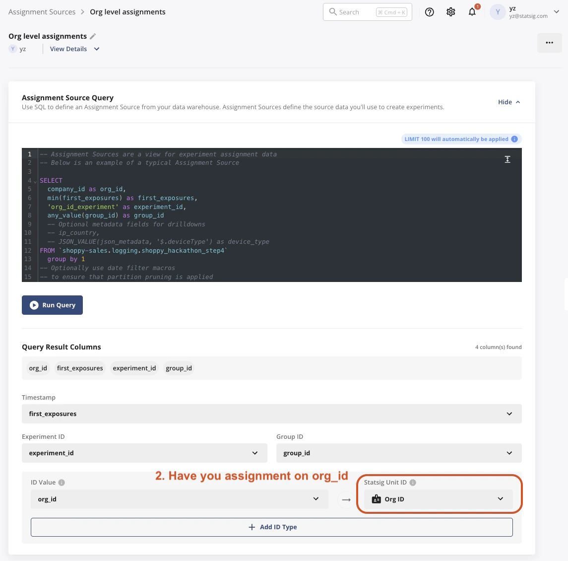 Assignment source configuration selecting org_id unit